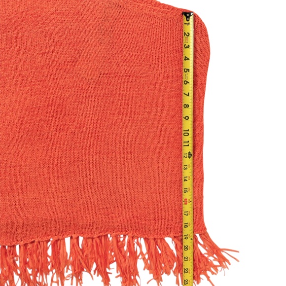Chicos Poncho Orange Tape Yarn Knit Fringe Asymmetrical Pumpkin SZ Small Medium - Picture 15 of 15